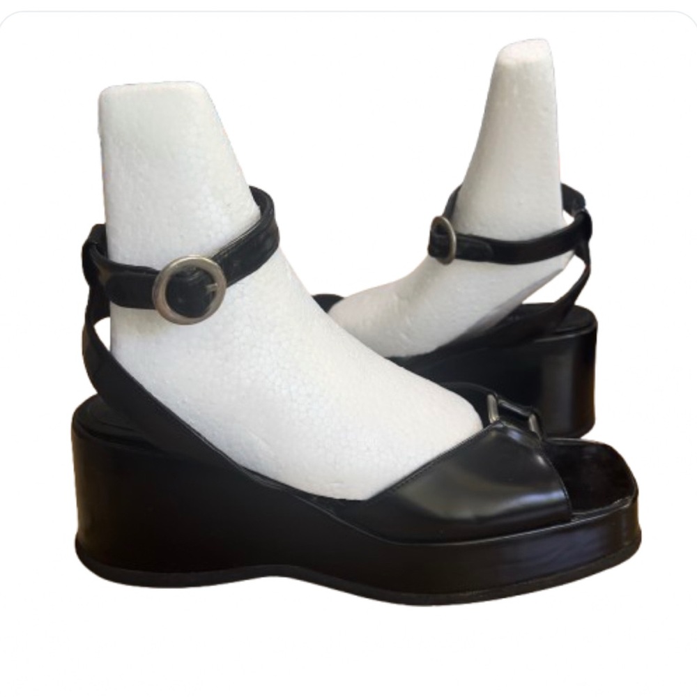 Atelier Voisin Paris Platform Sandals Black Shoes Leather Strappy Ankle Buckle 9